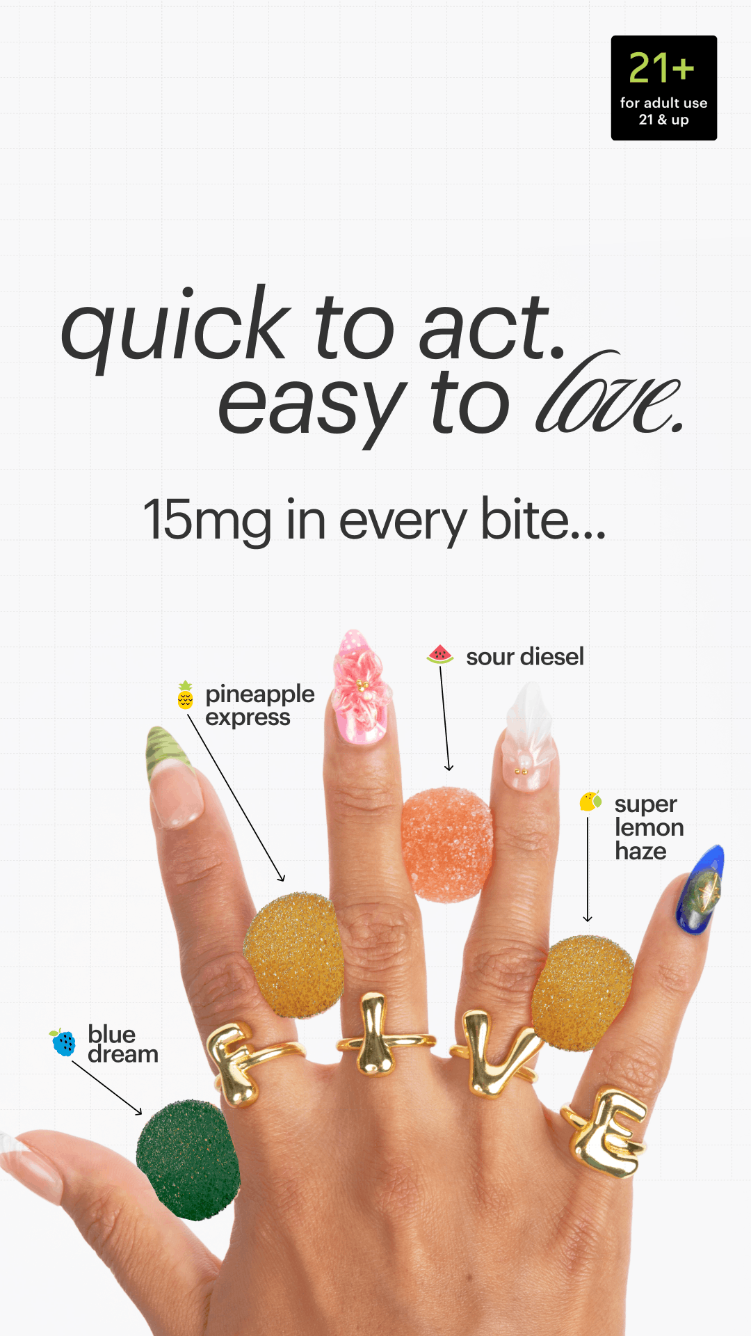 Ad creative for five Quick Hits showing flavor options